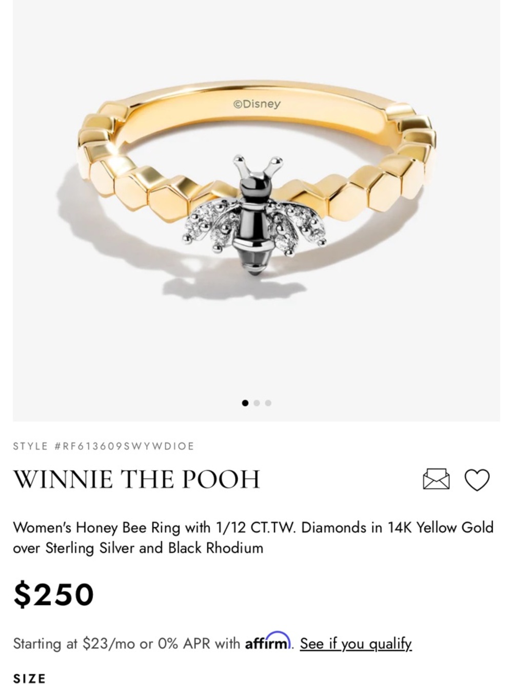 14k Disney Wonder Winnie the Pooh Honey Bee Ring No Longer available online